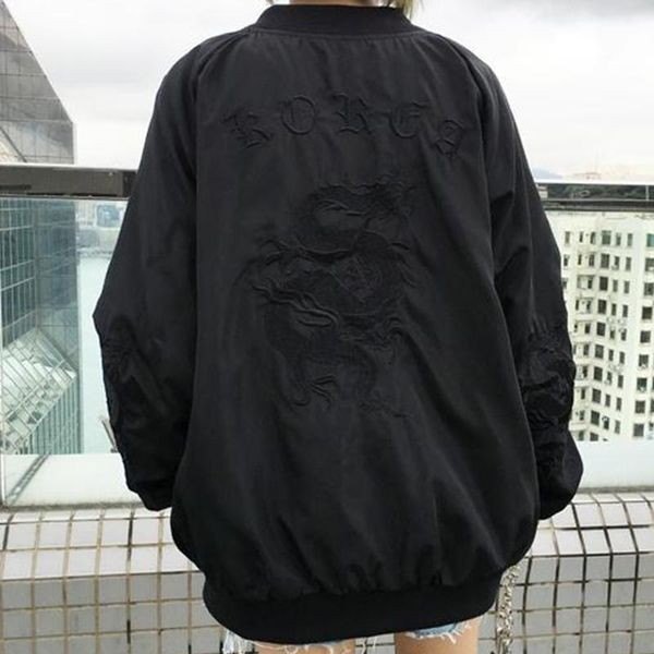 

women's jackets zipper cardigan dragon embroidered jacket female korean harajuku baseball uniform preppy style women top, Black;brown