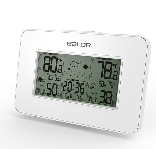 Neue Baldr Weather Station Clock Indoor Outdoor Temperatur Luftfeuchtigkeitsanzeige Wireless Wettervorhersage Alarm Snooze Blau