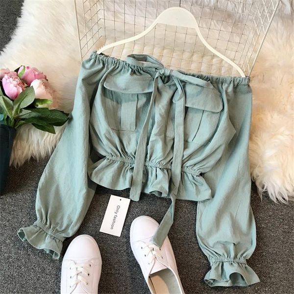 

women's blouses & shirts sanishroly 2021 women lantern sleeve blouse short casual tie bow slash neck chiffon female long se467, White