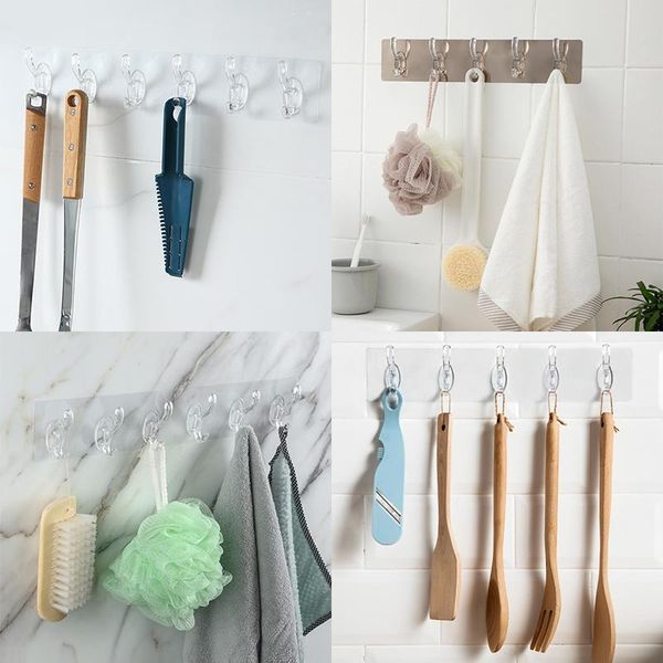 

hooks & rails transparent wall hanging hook 3/5/6 different size hangers simple daily necessities bathroom towels kitchen utensils