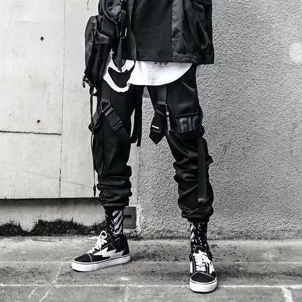 Joggers Грузовые брюки для мужчин Повседневная хип-хоп HiT Color Pocket Мужские брюки Сферальные штаны Streetwear Ribbons Techwear брюки 201118