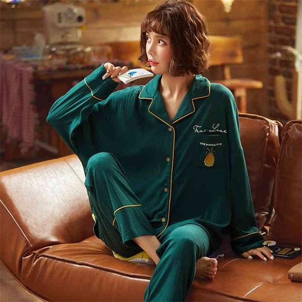 

nightwa winter ladies pajamas set cotton turn-down collar casual sleepwear cardigan nightwear long sleeve loungewear women 210325, Black;red