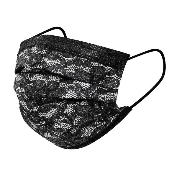 

disposable three-layer black lace mask printed in summer