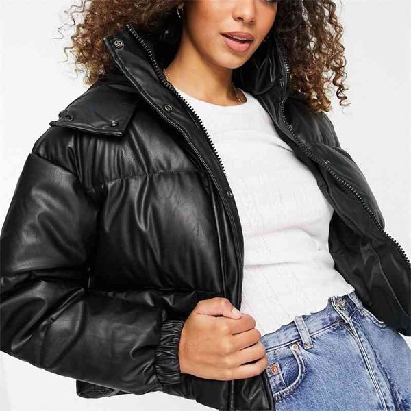 

hop leather hooded jacket women, Black