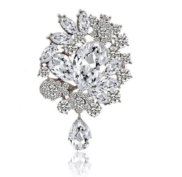 

pins, brooches silver plated 3 inch large crystal rhinestone diamante sparkly luxury wedding bridal pin brooch, Gray