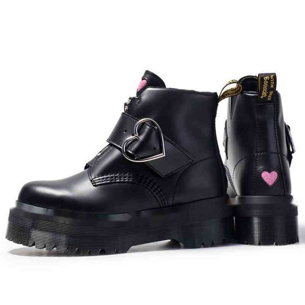 

boots women biker boots student plutonium girl shoes buckled heart monk straps ankle mid round heels on riding j5z2, Black