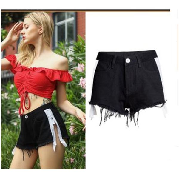 

women's shorts est womens high waist summer denim side zipper fringed jeans black tassel large size short j2717 p5e1, White;black