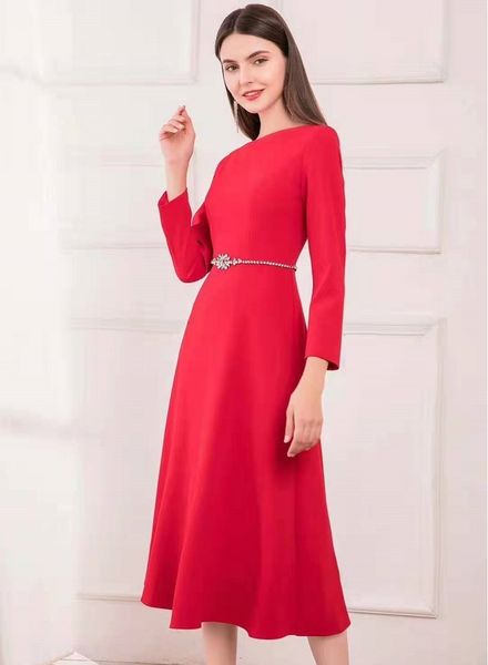 

capris runway 2021 spring women beading deco long sleeve mid-calf a-line red black novia party robe femme, Black;gray