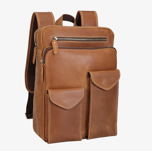 

backpack maheu big capacity genuine leather mens travelling shoulder bags male fashion computer backpacks 15.6 inch bagpack man