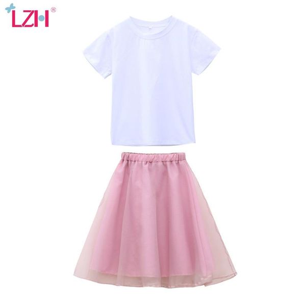 

summer children's clothing short sleeve t-shirt gauze skirt suit for kids clothes girls set costume girl outfit sets, White
