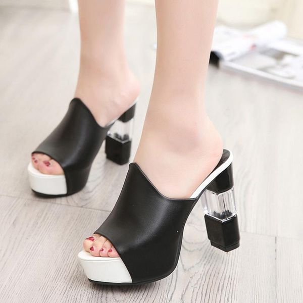 

dress shoes women pumps platform high heels 2021 summer peep toe square heel party ladies extreme, Black