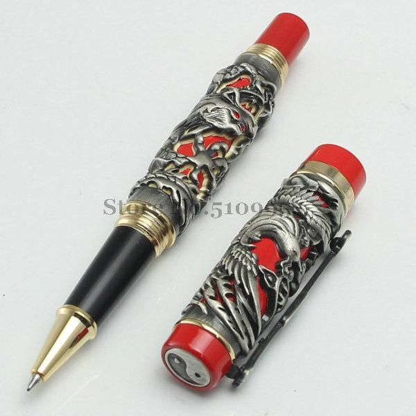 

luxus school supplies jinhao brand antique silver dragons boligrafos gelpen kawaii stationery roller ball pen caneta ballpoint pens, Blue;orange