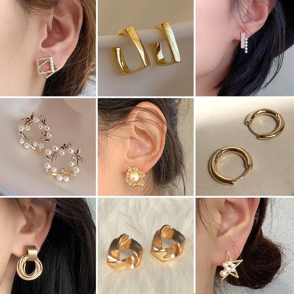 

stud yaonuan fashion female jewelry golden earrings simple advanced design sense pearls glamour ear accessories gift, Golden;silver