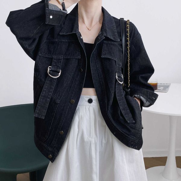 

washed jeans coat women's loose autumn oversized jacket 210607, Black;brown