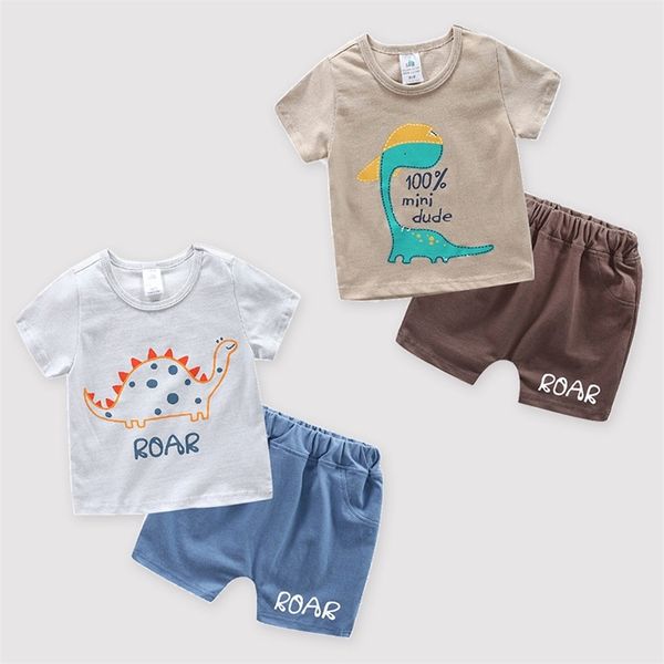 Yaz 2 3 4 6 8 10 Yıl Çocuk Karikatür Hayvan Pamuk Kısa Kollu T-shirt + Şort Pijama Pijama Setleri Bebek Çocuk Boy 210625 Için Setleri