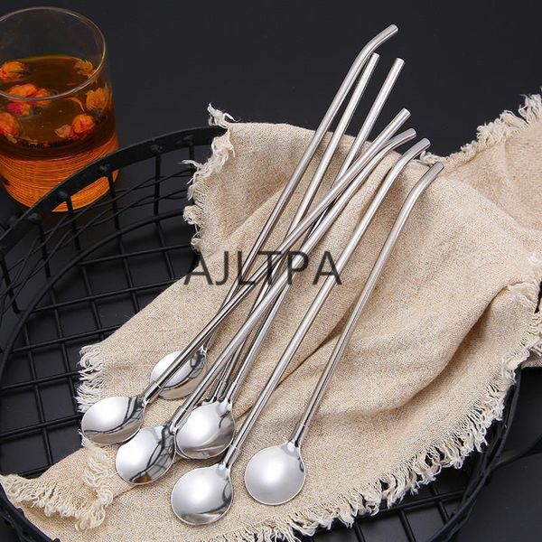 

drinking straws 100pcs/lot creative reusable spoon stainless steel straw cocktail stirring bar coffee tool ct0380