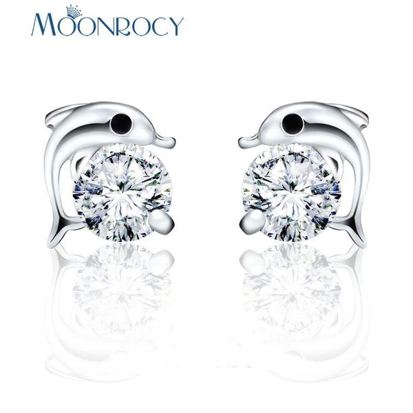 

silver color earrings cute dolphin cz crystal earring trendy vintage party jewelry wholesale for women girls stud, Golden;silver