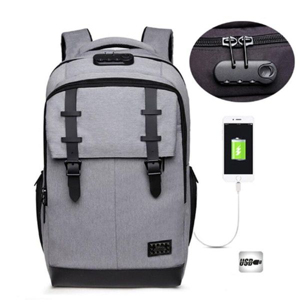

anti-thief usb charge lapbackpack fashion school bags 2021 password lock travel bag male mochila backapck men solid