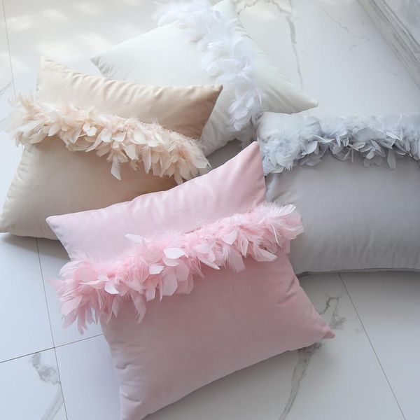 Almofada/travesseiro decorativo travesseiro de penas almofada de cobertura pura beleza menina sofá caseira cama veludo decortale fg1295