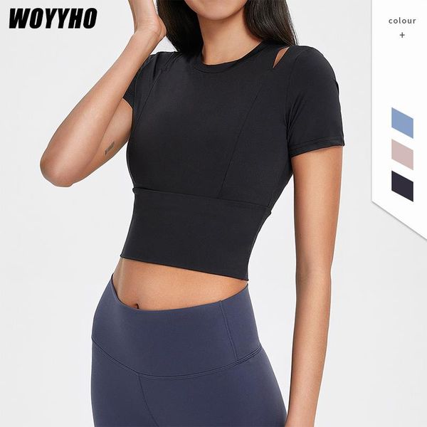 

women strapless yoga shirt,quick drying outdoor sports exercises short sleeve shirts,elastic tight gym fitness shirts outfit