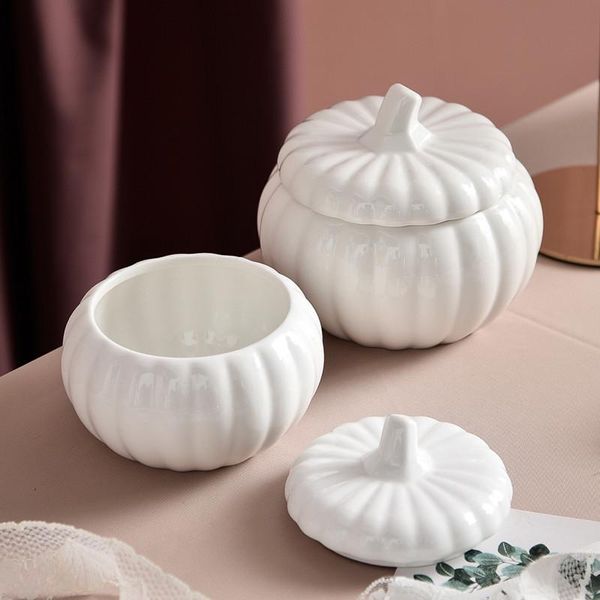 

ceramic creative pumpkin shape dessert soup bowls with lid small rice bowl kitchen tableware white porcelain fruit salad