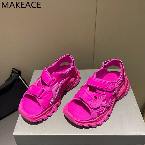 

summer genuine leather thick sole sandals women hook flat heel casual sneakers ladies black white rose red platform sandal woman 80% off out