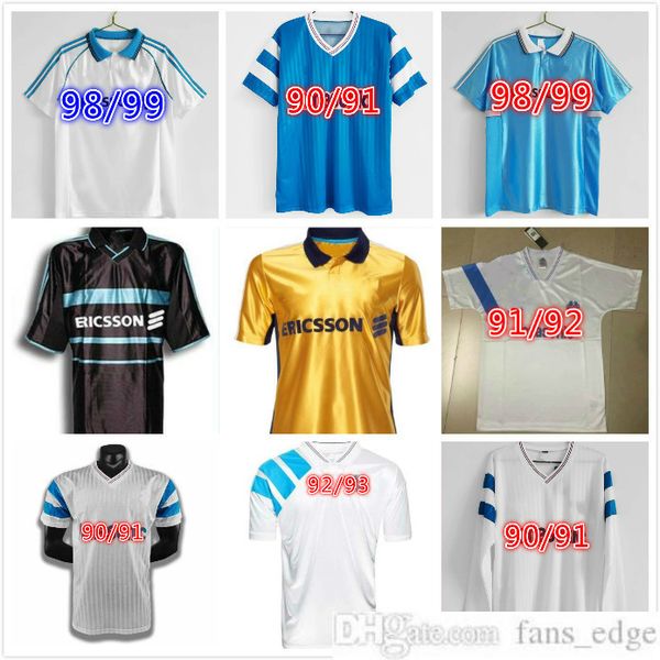 

1990 1991 1992 1993 marseille retro soccer jerseys olympique de 1998 1999 2000 cantona waddle futbol maillot vintage kit football camiseta, Black;yellow