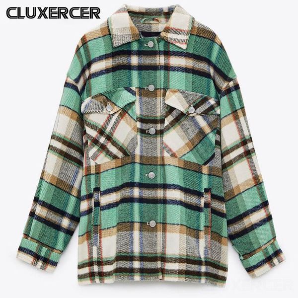 

autumn winter vintage plaid jackets women casual loose shirt coat women's, Black;brown