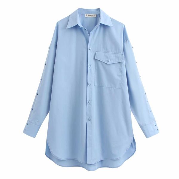 

women's blouses & shirts women vintage solid pocket decoration casual long shirt ladies buttons sleeve chic roupas femininas, White