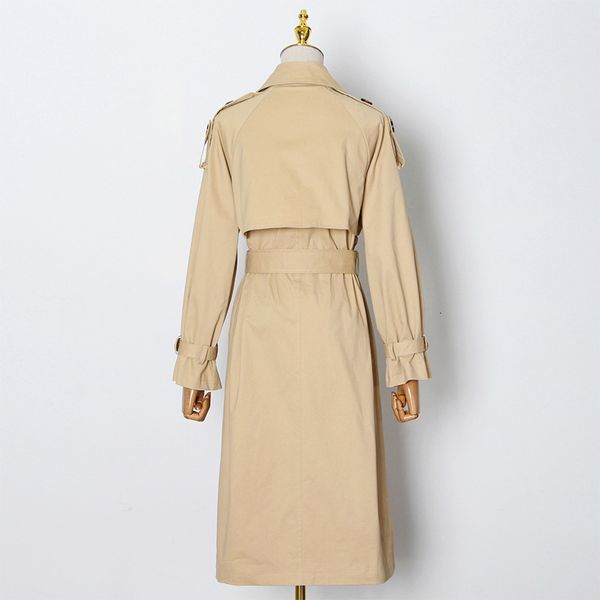 

korean double breasted windbreaker for women lapel long sleeve sashes casual spring windbreakers female fashion, White