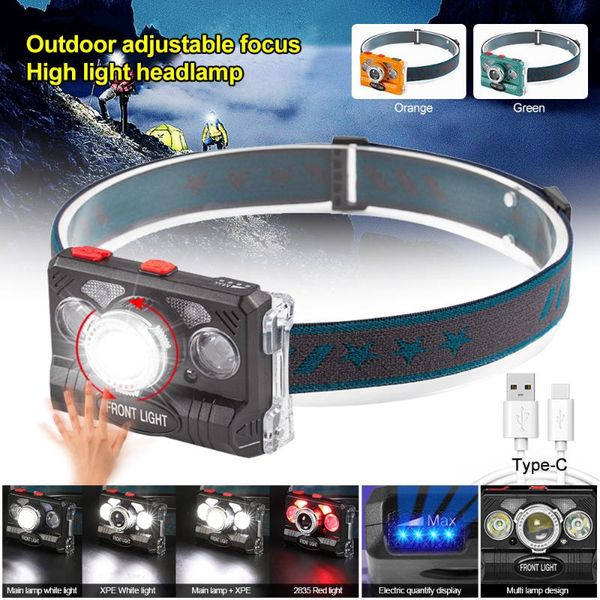 

headlamps 5led usb charging motion sensor induction headlamp 7 modes led strong headlight adjustable focus waterproof camping light