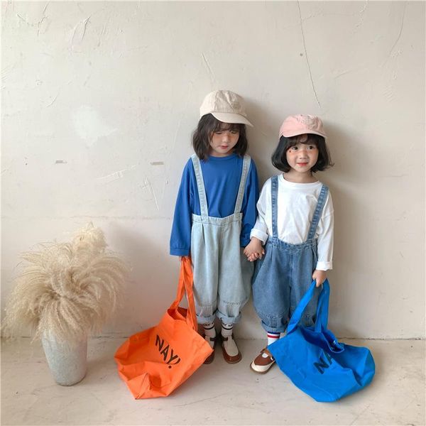 

jeans boys and girls fashion oversized denim overalls siblings 2021 loose casual suspender trousers, Blue