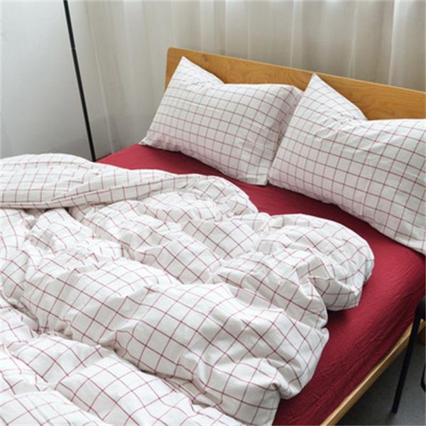 

bedding sets nordic simple bed linens duvet cover cotton set 4pc solid color sheets japanese-style lattice