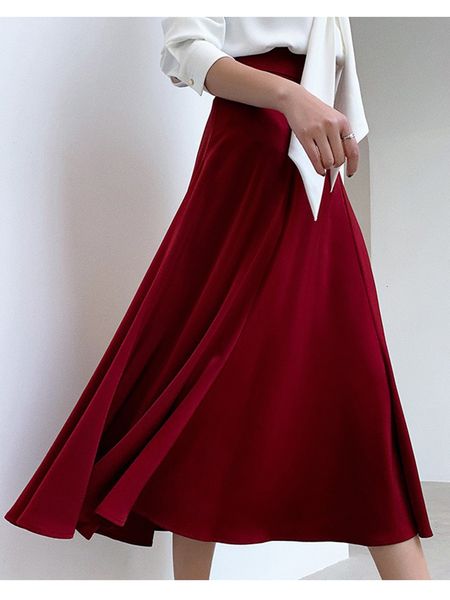 

satin skirt of the vintage lady will see red to-line elegant fosco silk midi falda mujer quality, Black