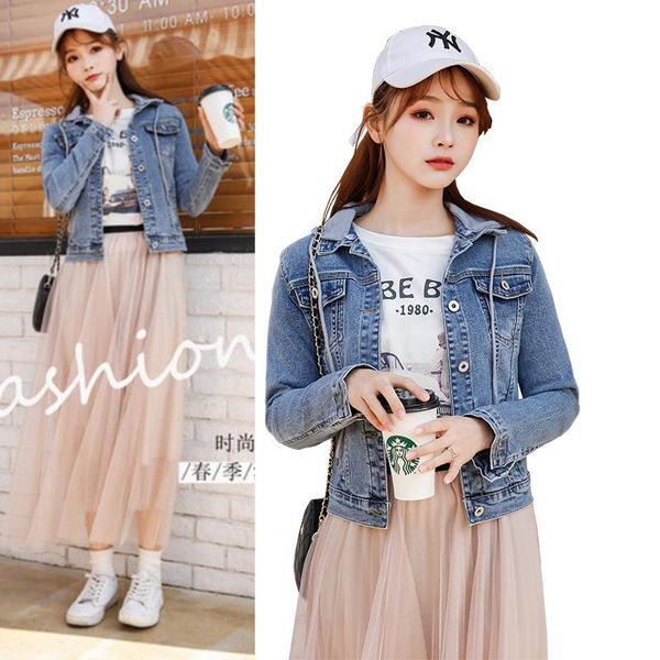 

women's jackets all-match slim hooded long sleeve denim jacket women short student fashion coat spring autumn, Black;brown