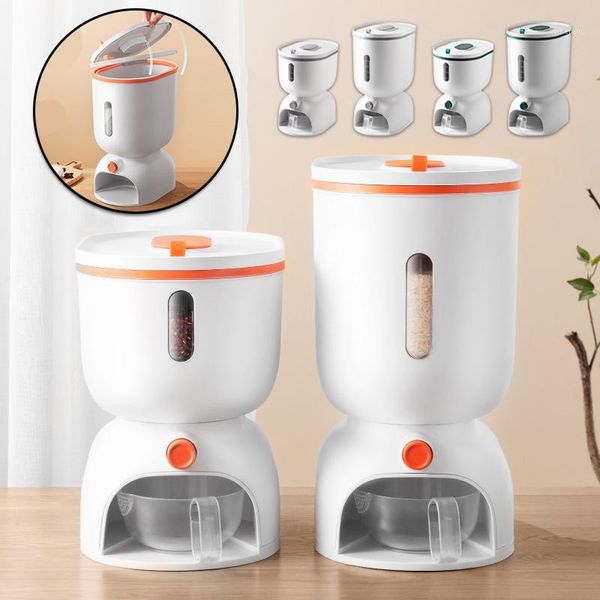 

storage bottles & jars rice dispenser container with measuring cup press to dispense 14.3/24.3lbs capacity sealed kitchen grain bucket tank