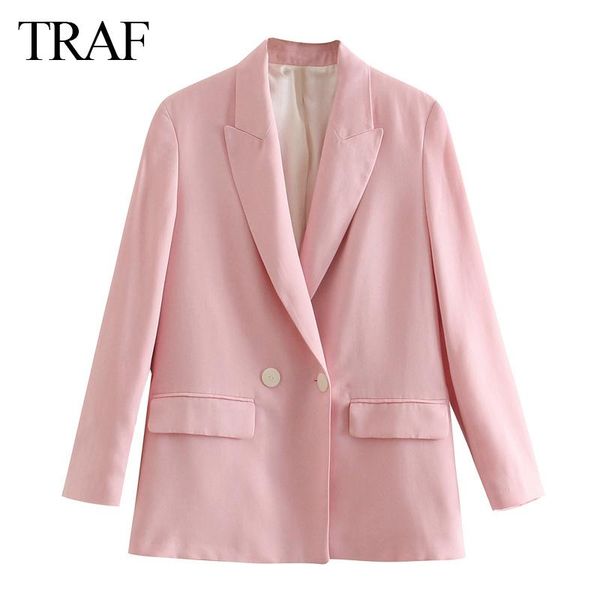 

women's suits & blazers traf ladies blazer solid color straight double-breasted pocket decoration long-sleeved office daily commuting f, White;black