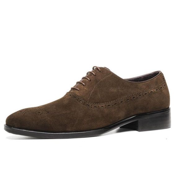 

men oxfords nubuck leather dress shoes england trendy carving business office work square toe lace-up mens wedding, Black