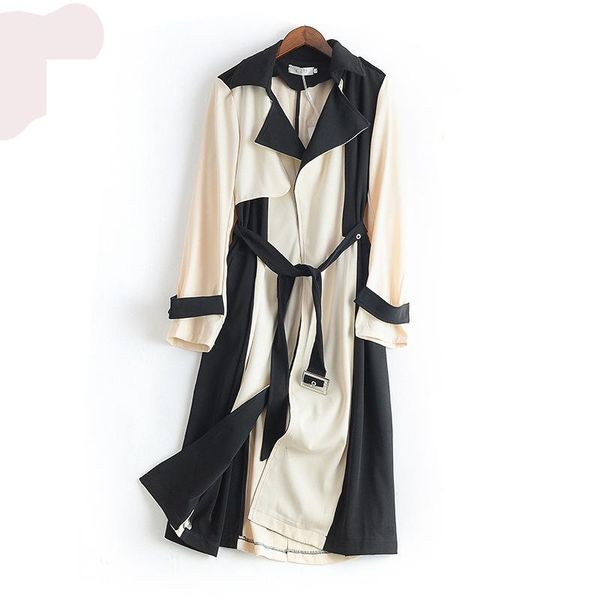 

women's trench coats autumn stitching slim coat women outwear temperament long-sleeved lapel lace-up long windbreaker 2021 z909, Tan;black
