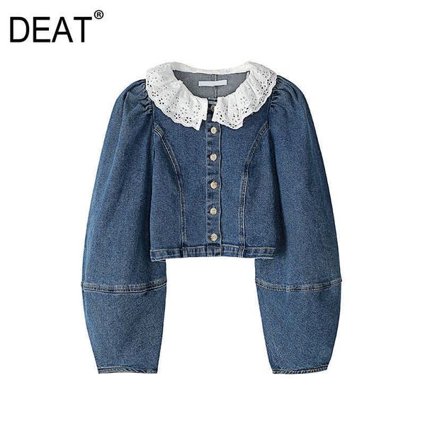 

[deat] spring autumn fashion single-breasted splicing long sleeve lotus leaf collar loose women shirt 13c333 210527, White