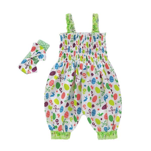 

0-18m newborn baby girl rompers sleeveless lace floral print loose romper jumpsuit headband 2pcs outfits summer clothes, White
