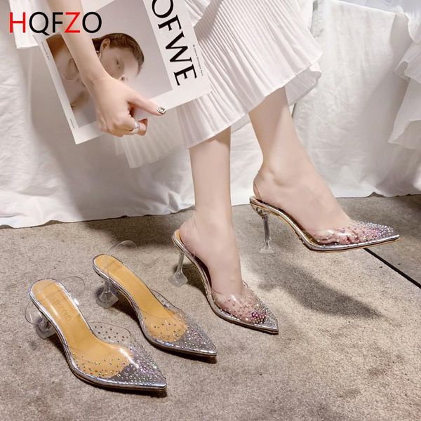 

bling summer clear sandals high thin heels transparent pvc pumps pointed toe party shoes zapatos mujer, Black