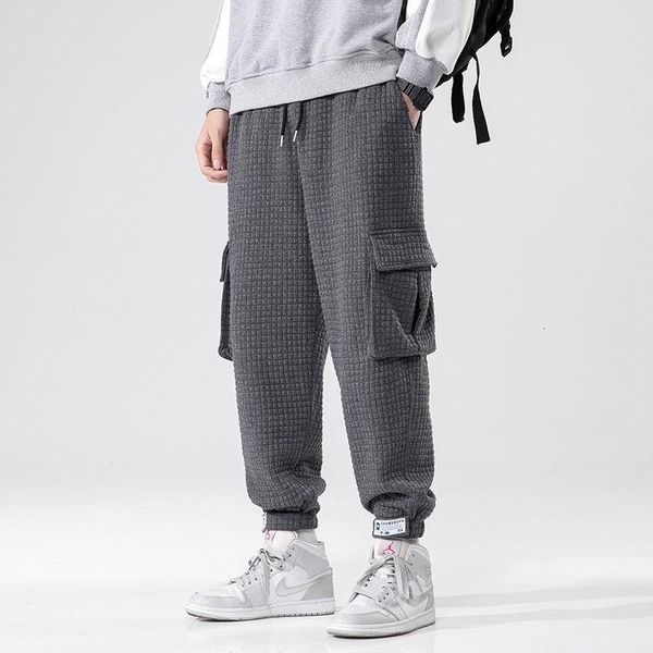 

men's pants sports autumn winter loose leisure versatile grey plaid trousers 2021 couples korean pure color sale, Black