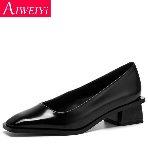 

dress shoes woman cow leather high heels black white patent block heel comfortable genuine footwear