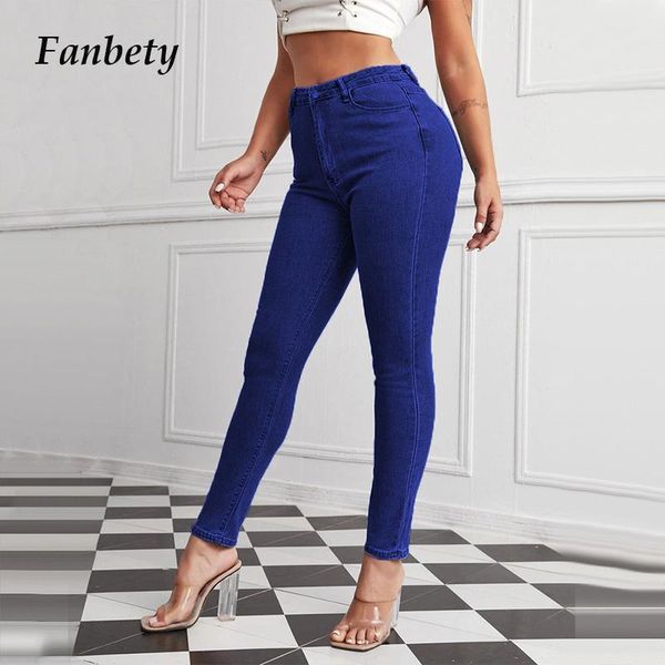 

fashion high waist jeans tight pants spring women casual solid pencil long elegant trousers streetwear plus size women's, Blue