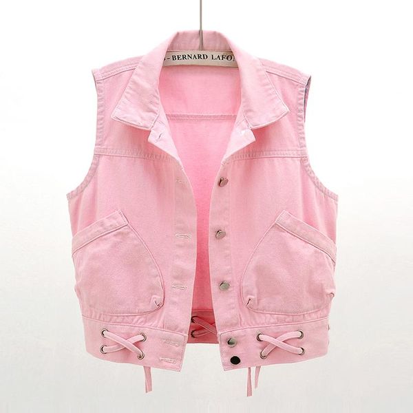 

women's vests candy color casual women jeans vest korean fashion plus size slim short female bandage sleeveless jacket denim waistcoat, Black;white
