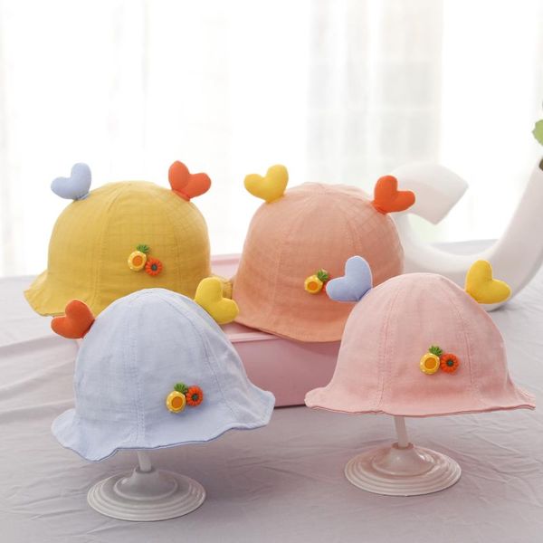 

cute ear baby hat summer breathable cotton boys girls bucket solid color infant toddler sun beach cap caps & hats, Yellow