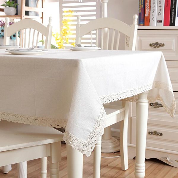

table cloth christmas linen cotton thicken solid tablecloth white lace hem splice washable coffee dinner for wedding banquet