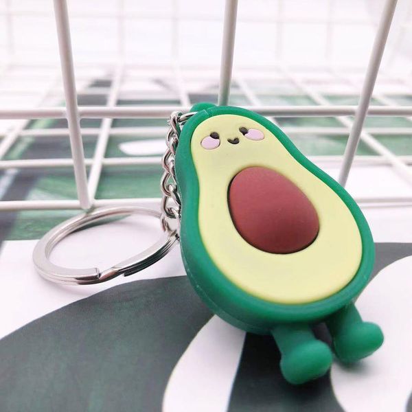 

simulation fruit avocado heart-shaped keychain women and men key chain cute anime cartoon kids key ring gift porte clef, Silver