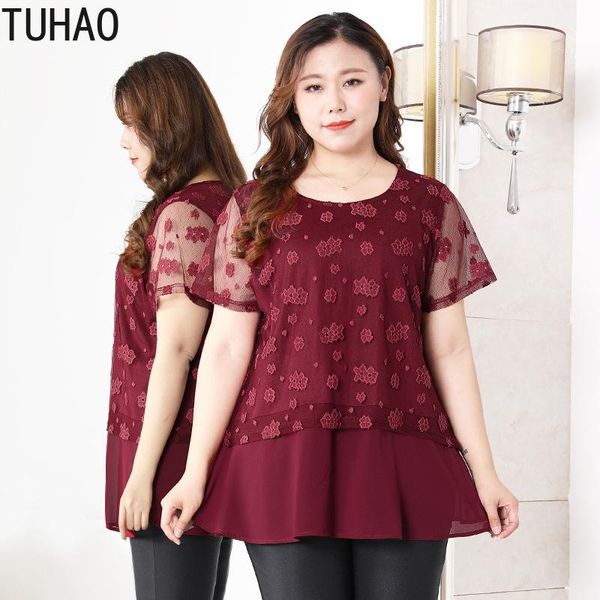 

women's blouses & shirts tuhao 10xl 8xl 6xl plus size lace shirt 2021 summer office lady women blouse oversize for mother wm05, White